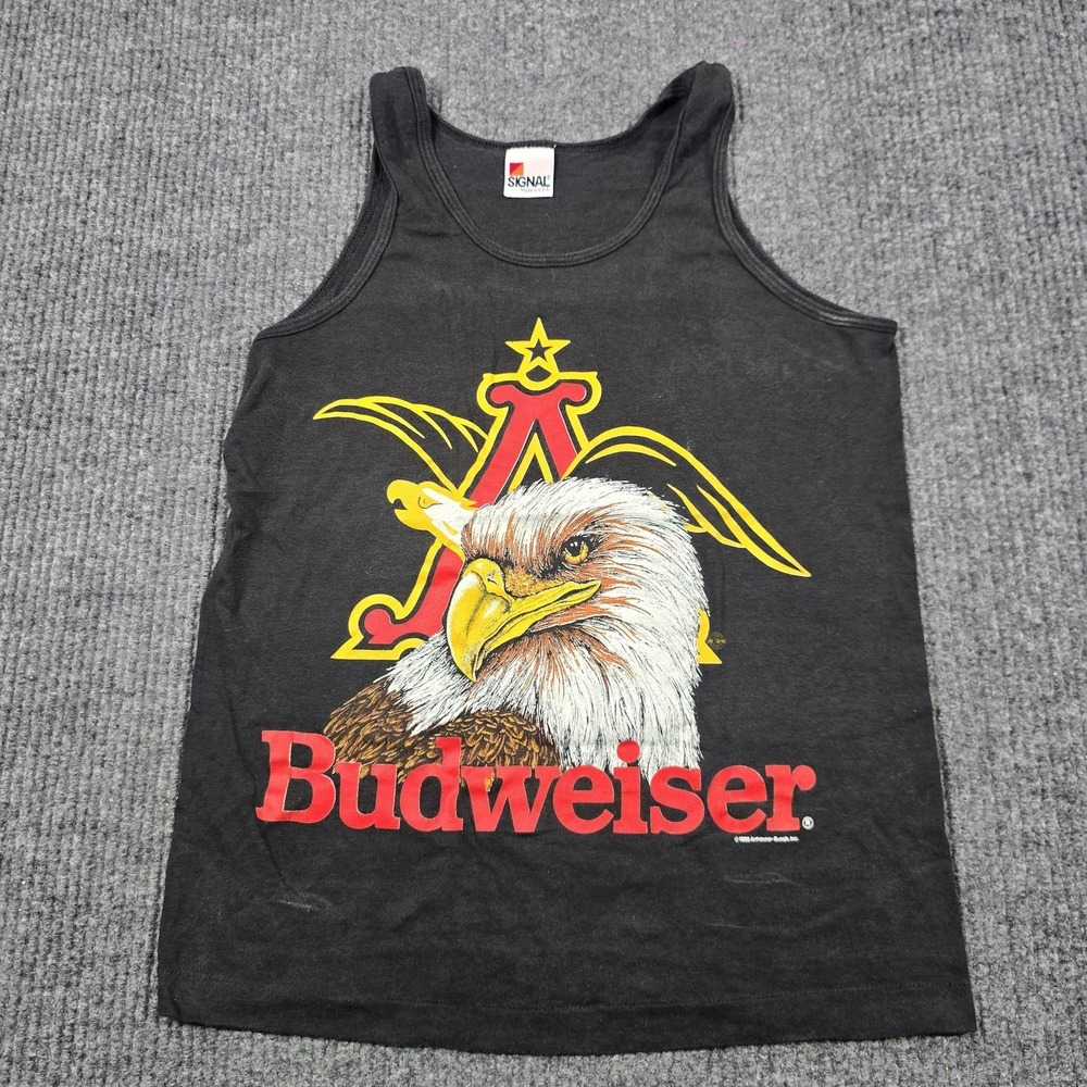 Vintage Budweiser Shirt Mens Medium Black Eagle Graphic Tank Top Made USA 80s XS